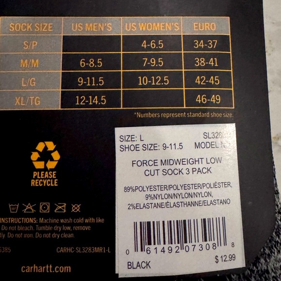 NWT Carhartt Men’s large - Black and Gray Classic Force Mid weight Low Cut Socks - Picture 9 of 11